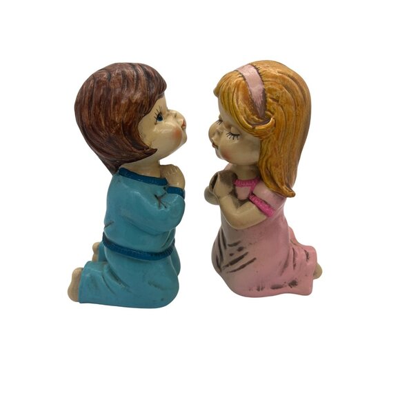 Vintage Star Japan Praying Kids Figurine Pair 7.5” Paper Mache Set - Picture 2 of 6